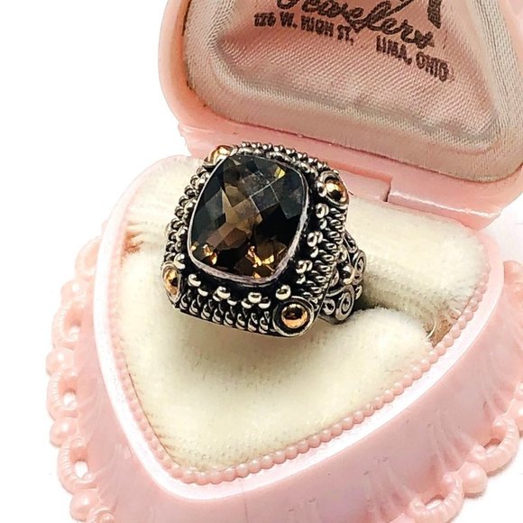 Suarti BA Jewelry - Suarti BA Bali Indonesian 18K Gold Sterling Silver Smoky Topaz Ring Size 6